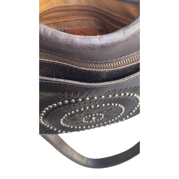 Patricia Nash Francesca Leather  Dark Brown Crossbody Bag Tooled Embossed - Picture 9 of 15